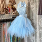 Light blue halter neck fitted waist sexy short ball gown R7490