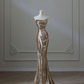 Gold satin suspender waist sexy long skirt, prom dress R5620