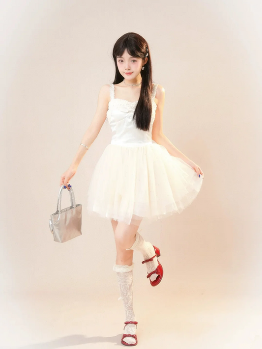 White suspenders cute mini skirt homecoming dress R5371