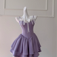 Purple suspender waist slim A-line short skirt homecoming dress R5040