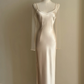 Champagne spaghetti strap, waist-cinched, slim-fit bodycon elegant prom dress R7957