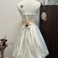 White Strapless Satin Waist Slim Fit Flower Bud Skirt Short Skirt Homecoming Dress R4308
