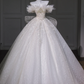 White tube-top diamond waist slim fit puffy skirt long bridal dress R5815