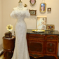 White Off-the-Shoulder Floral Neckline Waist-Cinched Slim-Fit Sexy & Elegant Ball Gown, Bridal Gown R7130