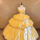 Yellow strapless fitted waist princess skirt long ball gown/bridal dress R7223