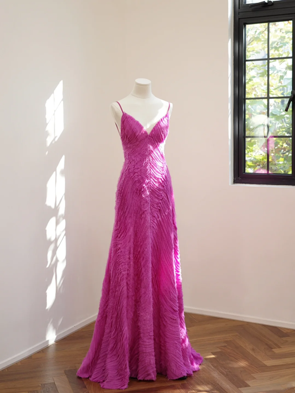 Barbie pink halter-neck fitted long sexy ball gown, bridal dress R8514