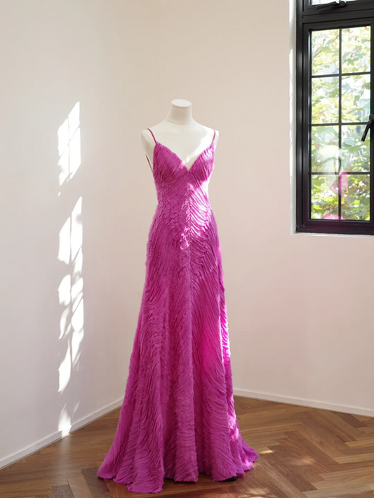 Barbie pink halter-neck fitted long sexy ball gown, bridal dress R8514