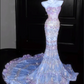 Pink Strapless Rhinestone-Embellished Fitted-Waist Slim-Fit Hip-Hugging Blue Mermaid-Length Prom Dress R6491