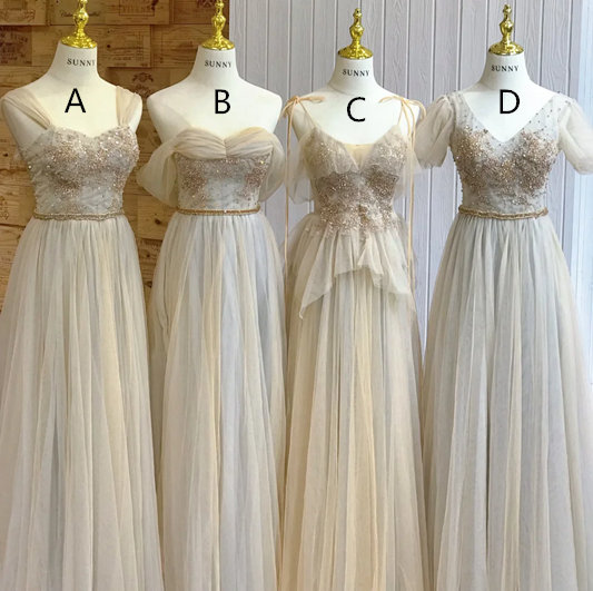 Light yellow chiffon waist-cinched slim-fit ball gown, bridesmaid dress R5932