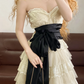Light Apricot Strapless Waist-Cinched Tiered Ruffle Skirt Ball Gown, Bridal Gown R7342