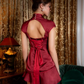 Dark red satin waist slim fit Chinese style modified version backless sexy cheongsam short skirt homecoming dress R4429