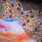 Colorful strapless rhinestone fitted long ball gown R6411