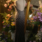 Gray gradient halter-neck fitted waist sexy long ball gown R7263