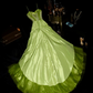 Green halter-neck, fitted, and alluring long ball gown R6850