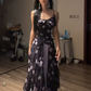 Light purple floral print halter-neck fitted long sexy ball gown R8080