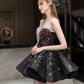 Black tube top sequined waist slim fit puffy skirt homecoming dress R4349