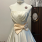 White Strapless Satin Waist Slim Fit Flower Bud Skirt Short Skirt Homecoming Dress R4308