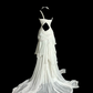 White one-shoulder halter-neck fitted waist slim-fitting ball gown with an asymmetrical hem R6651