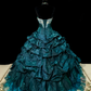 Green strapless fitted waist long ball gown with a full skirt, elegant ball dress R8674