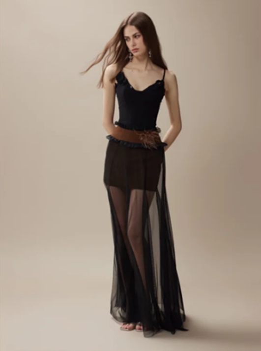 Black suspenders slim waist slim sexy long skirt homecoming dress R4389