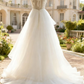 White lace halter neck fitted waist long tulle skirt ball gown, bridal dress R6731