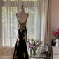 Black and gold pattern halter-neck fitted waist slim slit sexy classic ball gown R7757