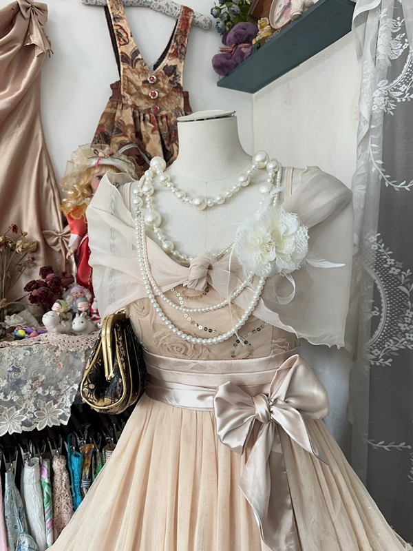 Light Brown Vintage Backless Fitted A-Line Mini Dress, Ball Gown R6212