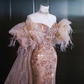 Pink tube-top sequined slim-waisted fishtail maxi dress, prom dress R5656