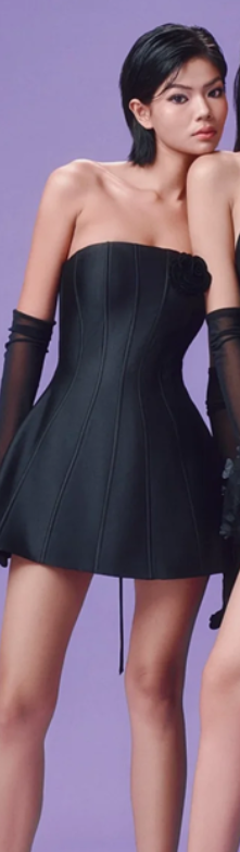 Black tube top waist slim sexy satin A-line skirt homecoming dress R4712