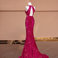 Rose pink halter neck fitted waist bodycon long ball gown/bridal dress R8396