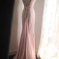 Light pink off-the-shoulder embroidered fitted waist bodycon long ball gown R6691
