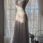Grayish purple halter-neck fitted long ball gown R7686