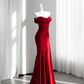 Red off-the-shoulder fitted long ball gown/bridal dress R8857