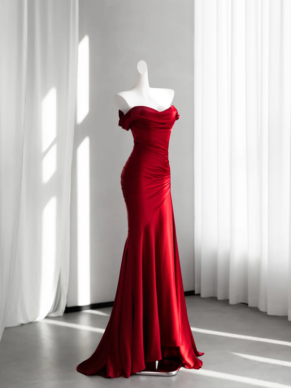 Red off-the-shoulder fitted long ball gown/bridal dress R8857