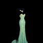 Green strapless rhinestone-embellished fitted long ball gown with a sexy silhouette R6611