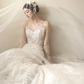 White strapless lace waist slim sexy long dress bridal gown R6052