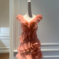Pink Chiffon V-Neck Waist Charming Cute Short Skirt Homecoming Dress R5000