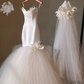 White suspender satin waist slim mermaid maxi bridal dress R5698