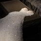 White halter-neck, silver sequined, fitted waist long ball gown, bridal dress R8827