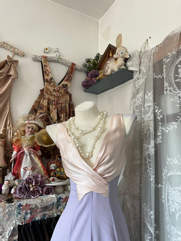 Light purple slim waist elegant and gentle long skirt ball gown R6132