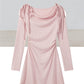Dusty Pink Cowl Neck Long Sleeve Dress with Shoulder Ties R9174