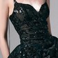 Black suspender low-cut sexy waist lace miniskirt homecoming dress R4551