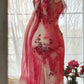 Pink V-neck slim waist irregular skirt dress, prom dress R5421