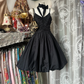 Black suspender waist pleated satin A-line bud skirt short ball gown R6172