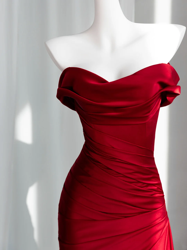 Red off-the-shoulder fitted long ball gown/bridal dress R8857