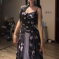 Light purple floral print halter-neck fitted long sexy ball gown R8080