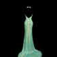 Green strapless rhinestone-embellished fitted long ball gown with a sexy silhouette R6611