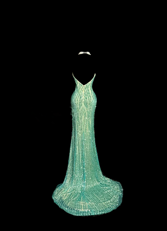 Green strapless rhinestone-embellished fitted long ball gown with a sexy silhouette R6611