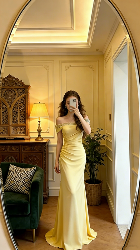 Light blue off-the-shoulder rhinestone-embellished fitted mermaid skirt elegant ball gown R8608