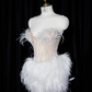 Light apricot strapless fitted waist sexy long ball gown, bridal dress R8947